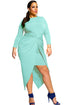 Aqua Knotted Slit Long Sleeve Plus Dress